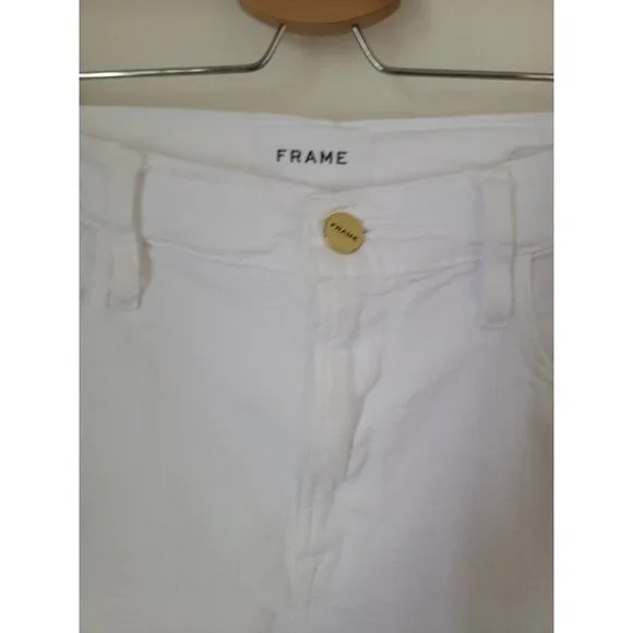 Frame Le Beau Crop White Distressed Jeans Cotton Blend w/ Raw Hem Women's Sz 28 - Picture 4 of 7